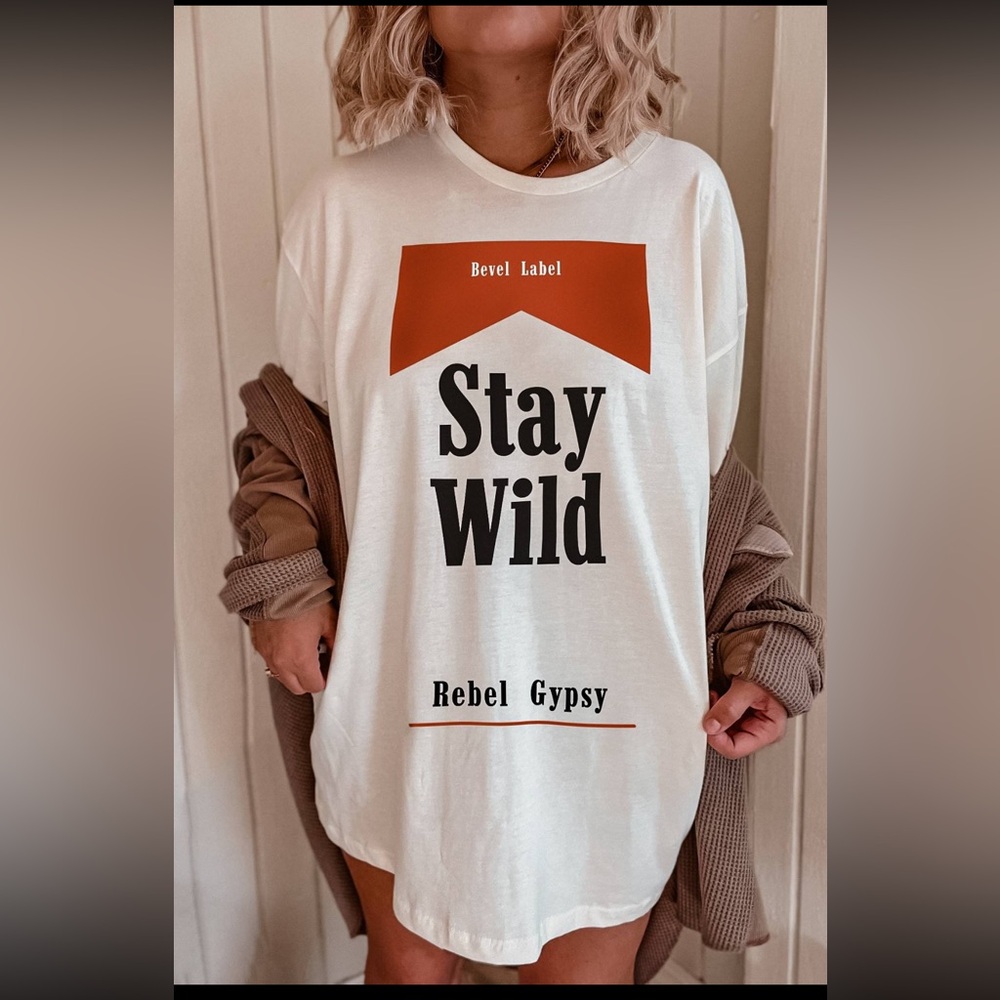 Bevel Label Tee/ T-Shirt Dress Medium Cowgirl White Mini Stay Wild Classic